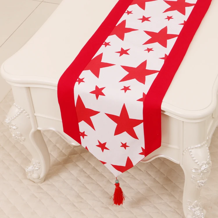

200*33cm New Pastoral Style Luxurious Five-Pointed Star pattern Brocade Table Runner Bed Flag