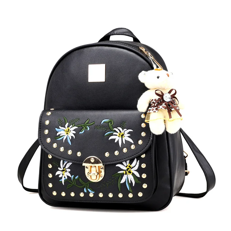 2017 black white gray pink 4 in 1 women lady embossing vantage flower printed PU embroider