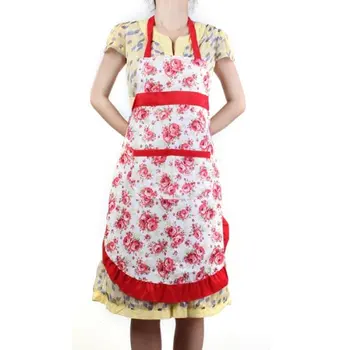 

MYTL Women Apron with Ruffle Pocket Floral Roses for Cooking Kitchen