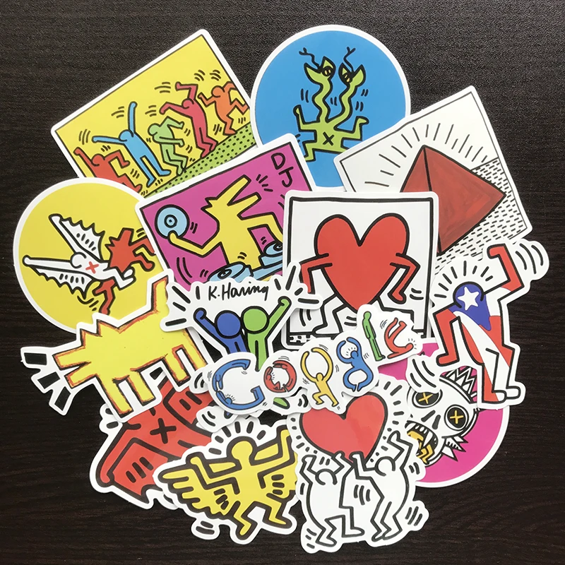 

AQK 14Pcs/Lot Keith Haring Stickers For Decal Snowboard Laptop Luggage Car Fridge Car- Styling Sticker Pegatina