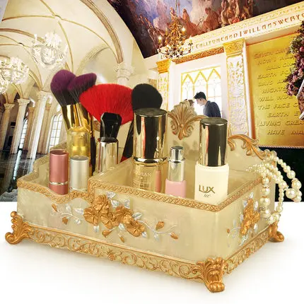

Resin Cosmetics storage box European style desktop non-acrylic jewelry box skin care cosmetics makeup box storage box