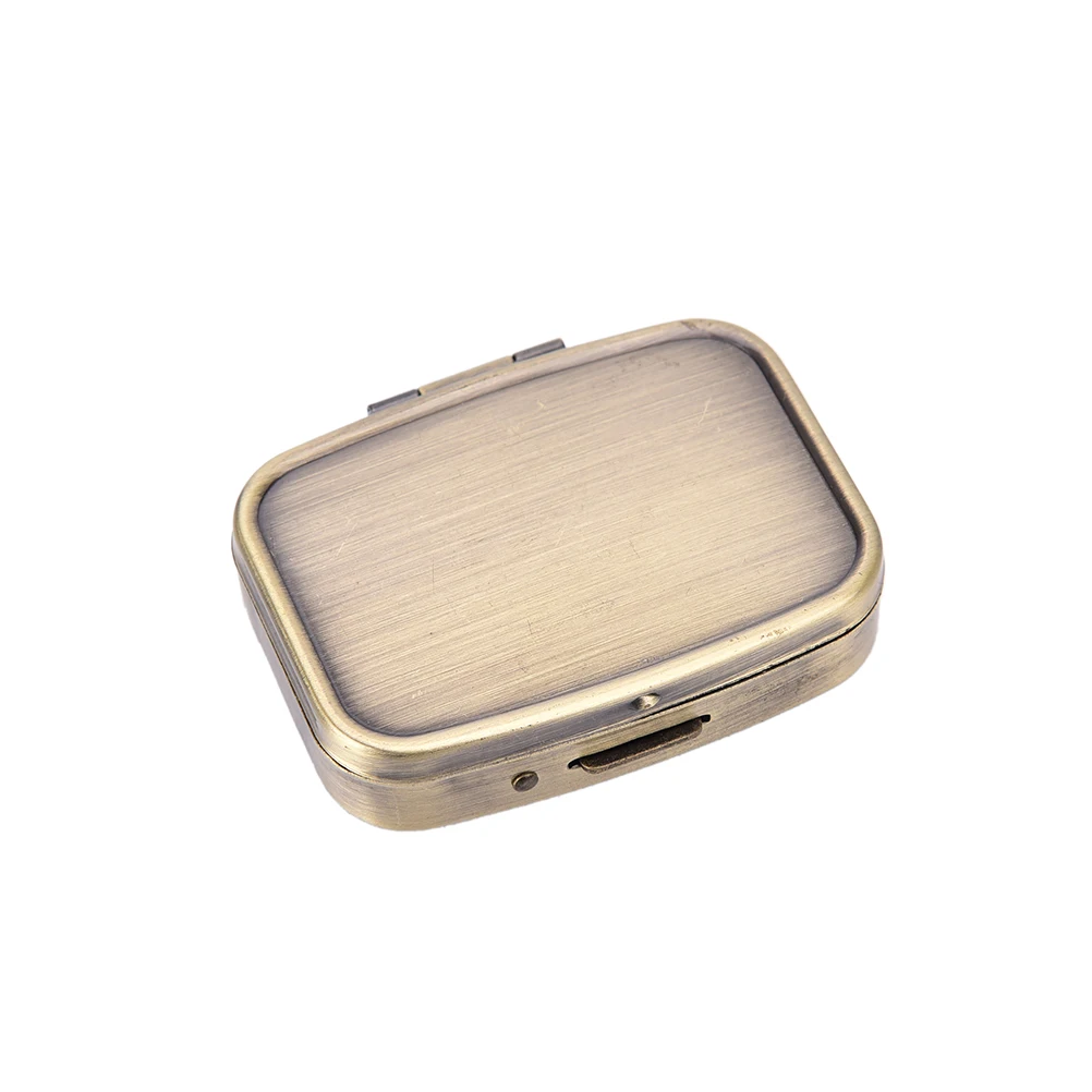 2 Grid Moistureproof Medicine Holder Pill Storage Box Bronze Metal Rectangle Waterproof storage Package Box 56*44*15mm