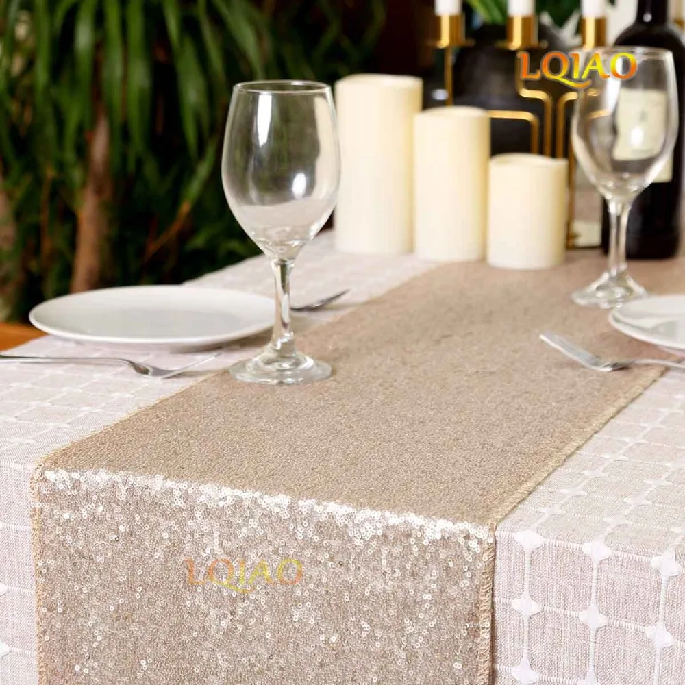 

Sequin Table Runner Decorative Sparkle Table Runner Premium Quality for Christmas/Party/Wedding/Birthday Banquet Decor-Champagne