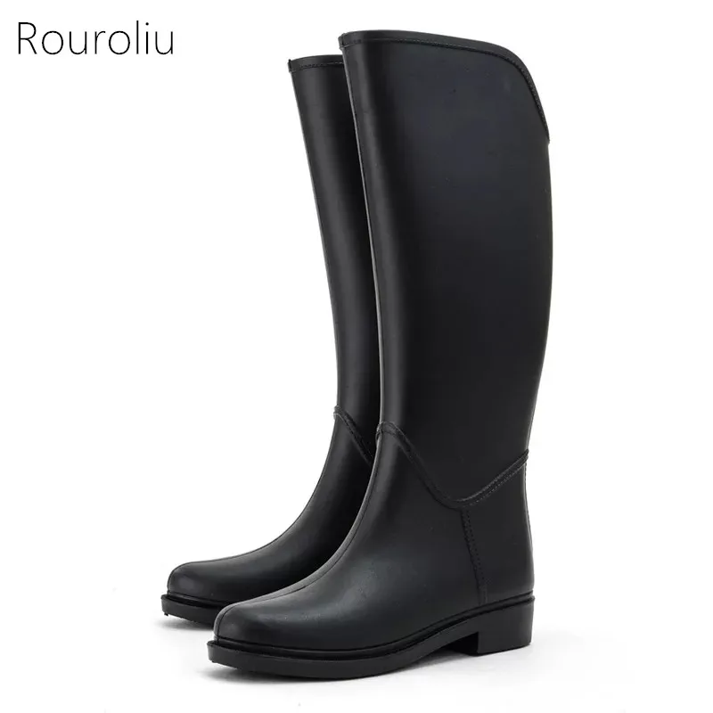 Rouroliu Fashion PVC Knee high Rain 