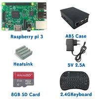 Hot Raspberry Pi 3 model B board+RPI3 ABS Case+SIC heat sink+8G SD Card+5V2.5A power adapter+2.4G wireless keyboard Freeshipping