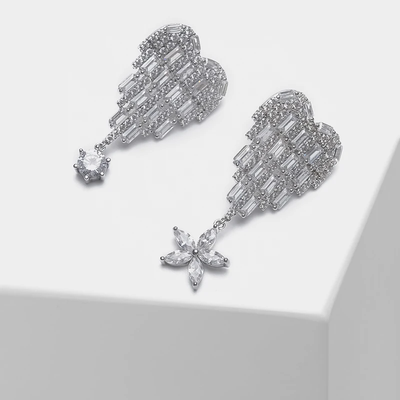 

Local focal 925 silver Heart asymmetric flower design fashion drop earrings