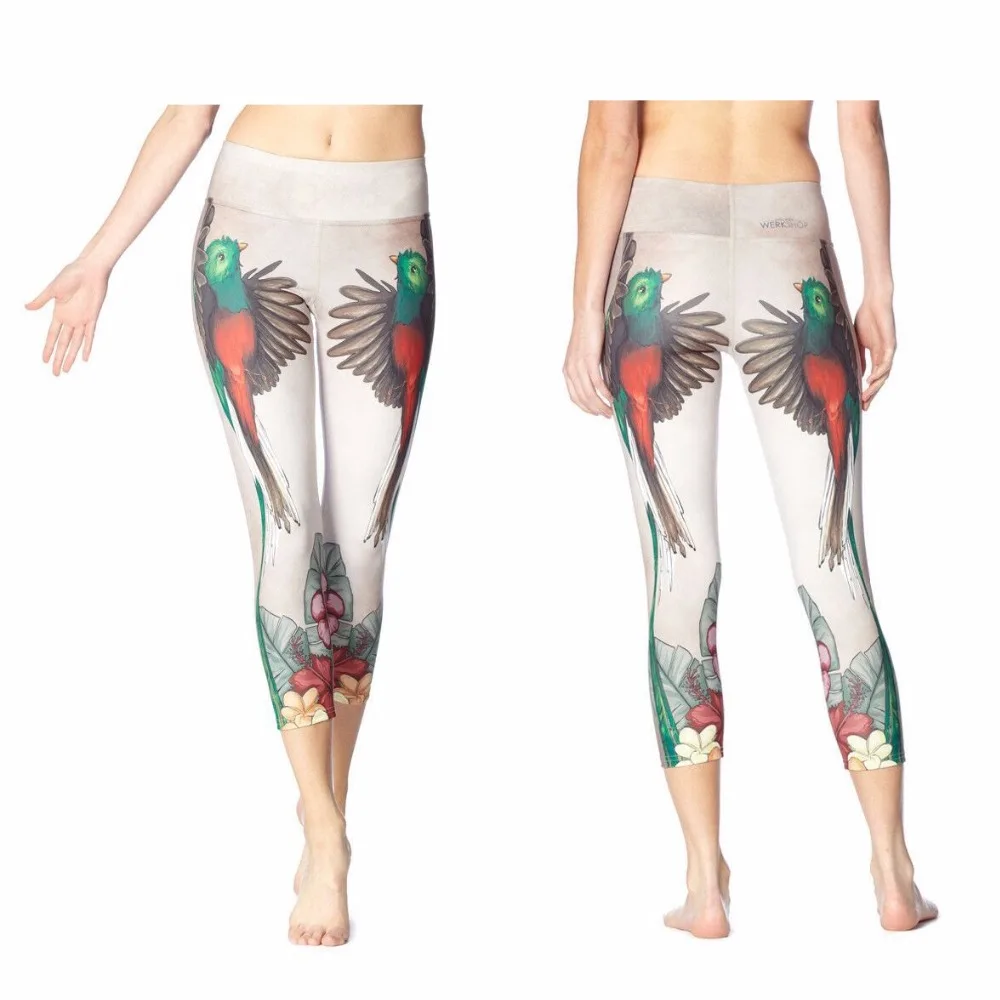 New Arrival Women Yoga Pants Bird Digital Print Spandex Capri Legging