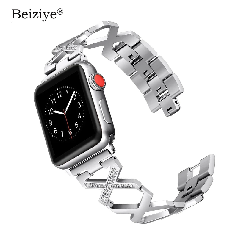 Beiziye Women Jewelry Diamond Strap For Apple Watch Band 38mm 42mm 40mm 44mm Stainless Steel Bracelet