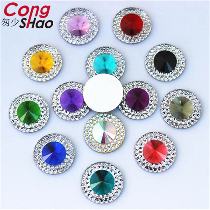 

Cong Shao 200PCS 14mm Round Flat Back stones and crystal Resin rhinestone applique Gems For DIY Costume Button Crafts CS618