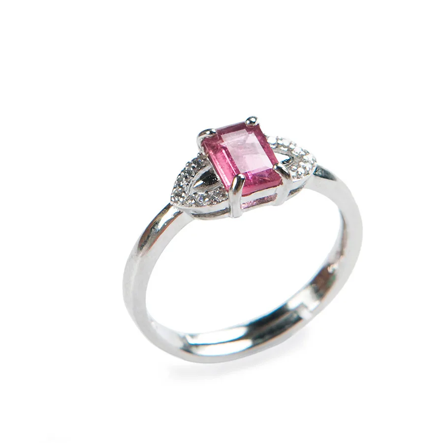 

Unique Natural Genuine Pink Tourmaline Quartz Crystal Party Wedding Rings Women Jewelry Ring