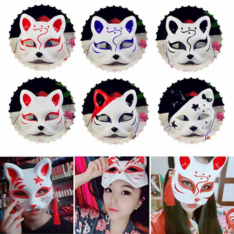 Мода Аниме Half Face Fox Mask ручная роспись Kitsune Хэллоуин вечерние Косплей 1 шт