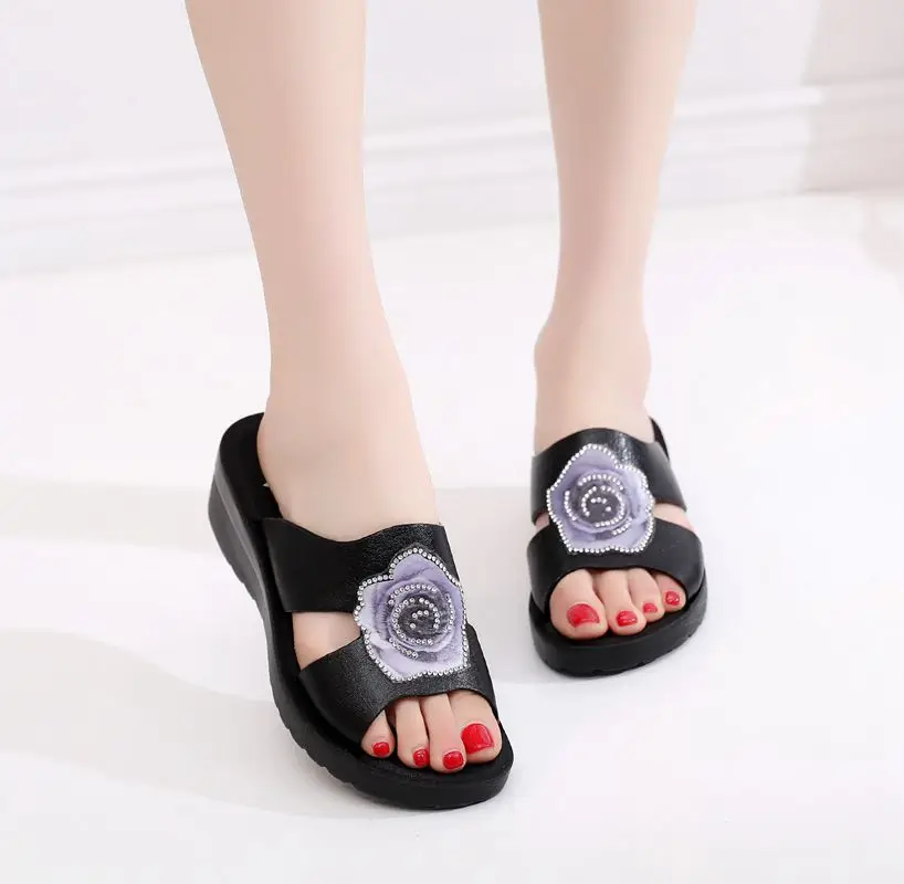 

ZZPOHE Fashion Summer Women Slippers Shoes Genuine Leather Ladies Platform Wedges Sandals Mother Slip On Outdoor Casual slippers