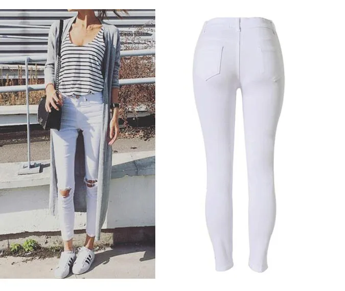 2017 Women Brand Clothing Skinny White Jeans New Street Style Popular Cotton Slim Pencil Pants High Waist Female Denim Pant Jean (4)