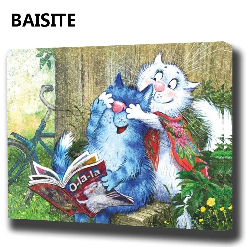 Картина маслом по номерам BAISITE сделай сам в рамке на холсте с животными для