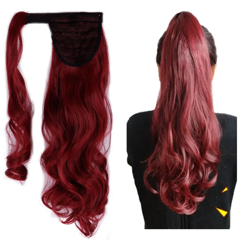 SNOILITE 43CM Long Wavy Real Natural Ponytail Clip in Pony tail Hair Extensions Wrap Around on Synthetic Hair Piece