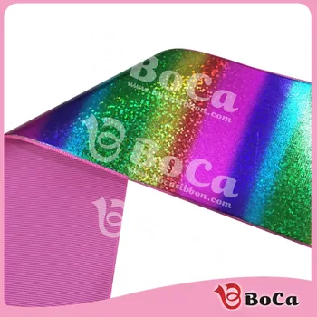 

hot sale 100yards/roll 3"75mm rainbow hologram foil grosgrain ribbon