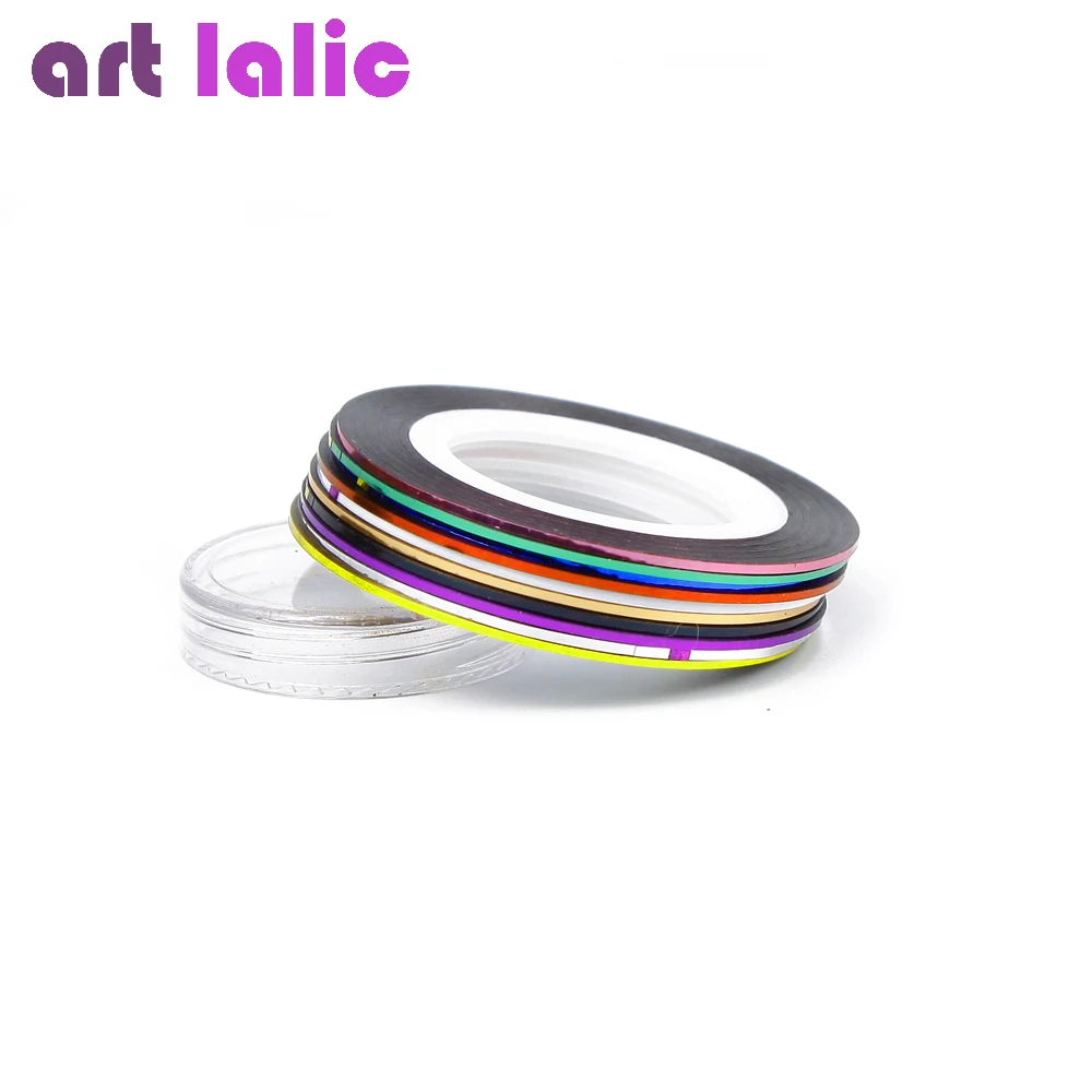 Artlalic 10 рулонов линии ногтей чередование стикер ленты 1 мм Клей многоцветный DIY маникюр Дизайн ногтей Стайлинг насадки для инструментов наклейки