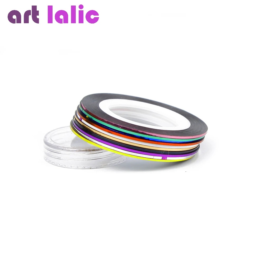 Artlalic 10 لفات خط مسمار الأشرطة شريطية ملصقا 1 مللي متر لاصق متعدد اللون DIY مانيكير مسمار الفن التصميم أدوات نصائح الشارات