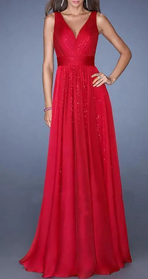 Элегантные темно-синие вечерние платья V образным вырезом трапециевидной формы из шифона длиной до пола для официальных вечеринок женское длинное платье для выпускного вечера с блестками - Цвет: Красный