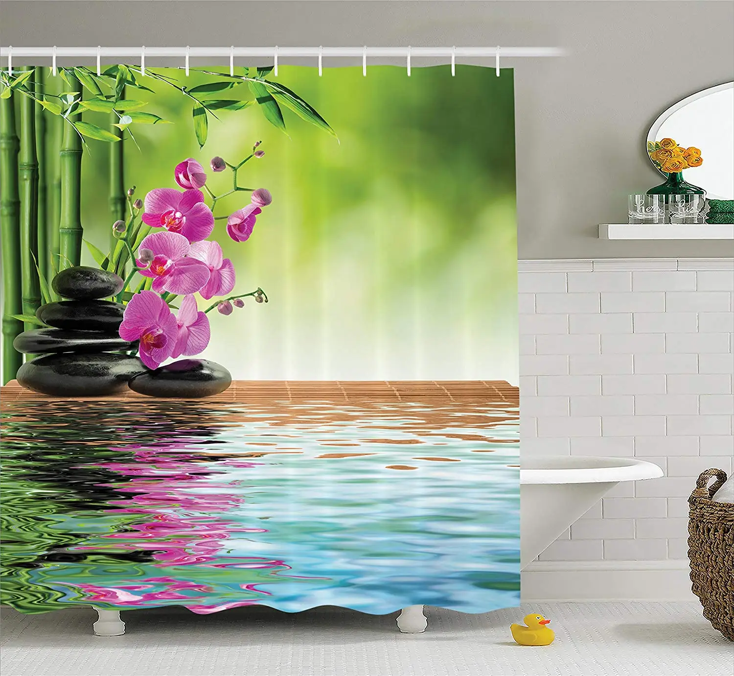 Us 14 17 38 Off Spa Decor Shower Curtain Set Orchid Flower Stone Oriental Culture Spirituality Wellness Tropical Holiday Bathroom Accessories In