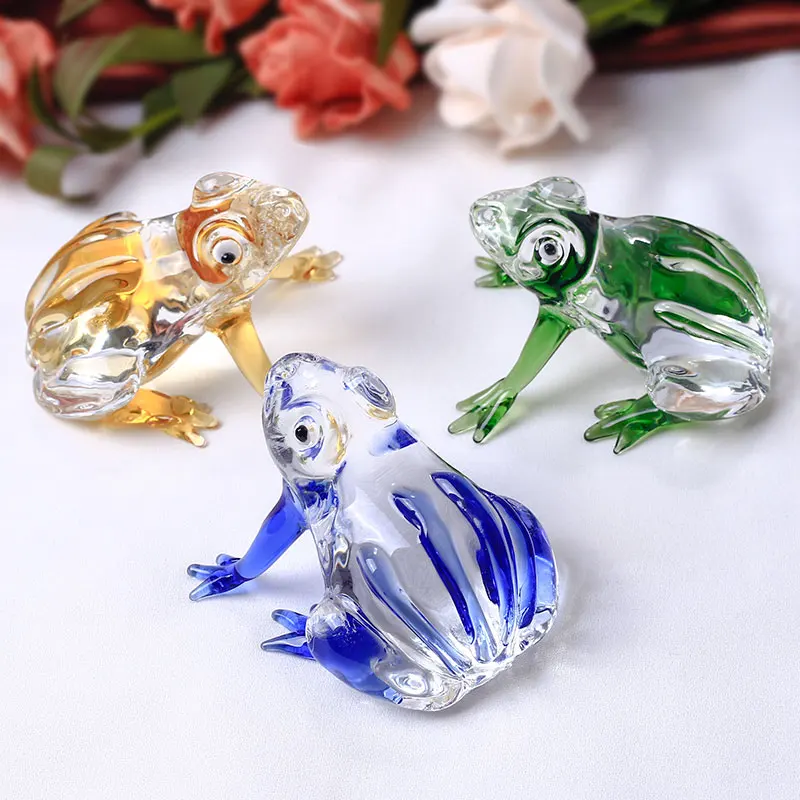 Cute Frog Figurine Crystal Miniature Glass Animal Crafts Paperweight