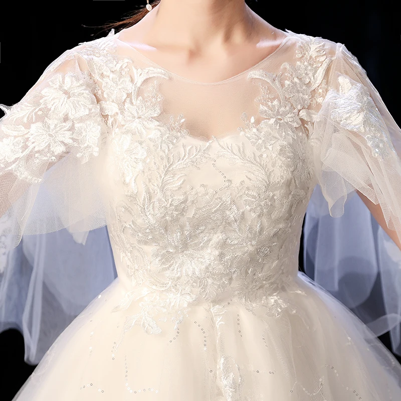 Это YiiYa свадебное платье с круглым вырезом и рукавом летучая мышь, свадебное платье с вышивкой, кружевные белые свадебные платья с открытой спиной XXN236