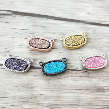 

10 Pieces Mix Color Natural druse geode Quartz Titanium Stone oval charm pendant Double Bail DIY Making necklace Jewelry PD925
