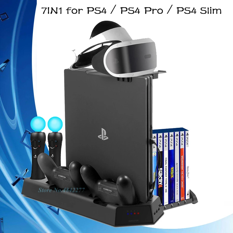 

PS 4 Slim Pro PS Move VR Vertical Stand Cooler Cooling Fan Controller Charger Charging Dock Station Storage PS4 Accessories