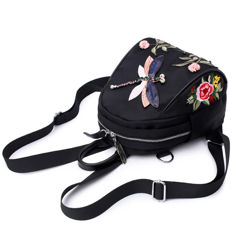 Ручной вышивки Новые модные женские туфли сумка для девочек-подростков высокое качество дизайнер нейлон черный элегантный женский Рюкзаки Сумки sac