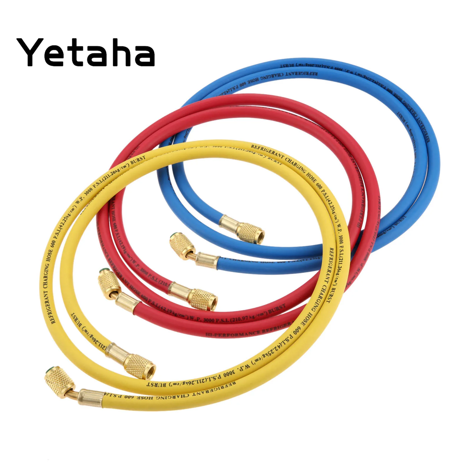 Yetaha 3Pcs 1/4" SAE 60" 1.5m AC Charging Hoses R134A R12 R22 R502 Car