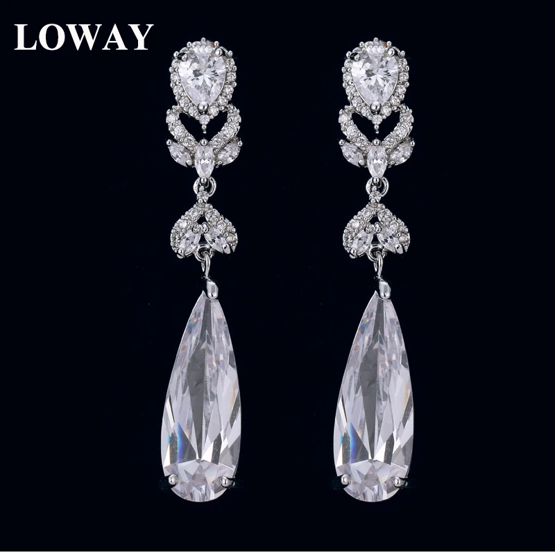 LOWAY Роскошные Water Drop CZ циркония камень длинные серьги мотаться Для женщин