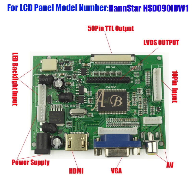 

HDMI VGA 2AV 50PIN TTL LCD Monitor Controller Board for Raspberry PI 2 For HannStar HSD090IDW1 9" 800x480 TFT LCD Display Panel