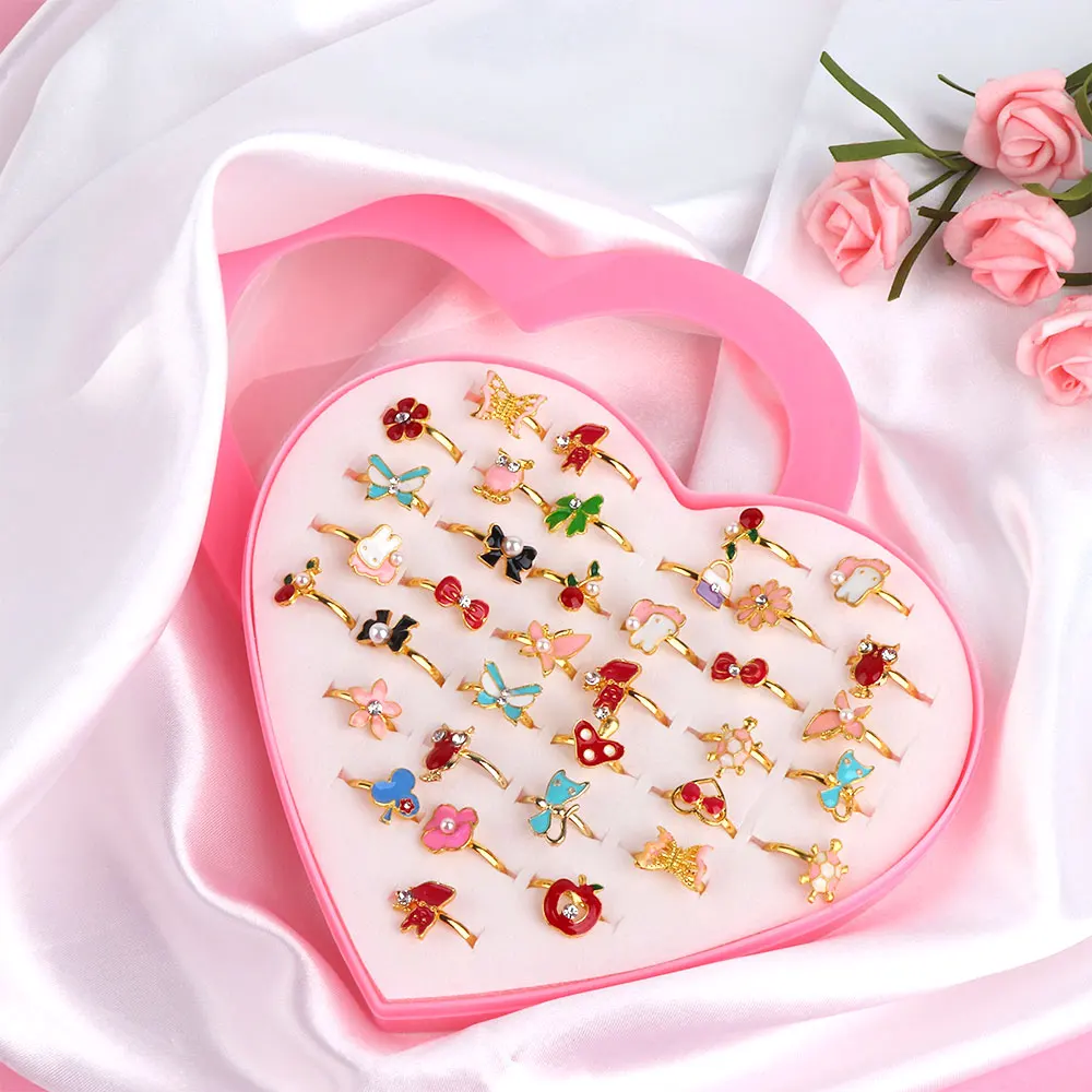 Animais dos Desenhos Liga de Cristal Anel com para o Caixa Mistura Sortidas Animados Ajustável Crianças Bebê Menina Aniversário Presente Festa 36 Pçs - 12 High Quality Brinquedos e hobbies