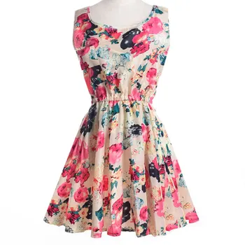 

Women's Printed Chiffon Dress Fashion 2019 Summer Cute Elegant Sleeveless Dress Flower Vest Dresses Elegant Party Beach Tunic