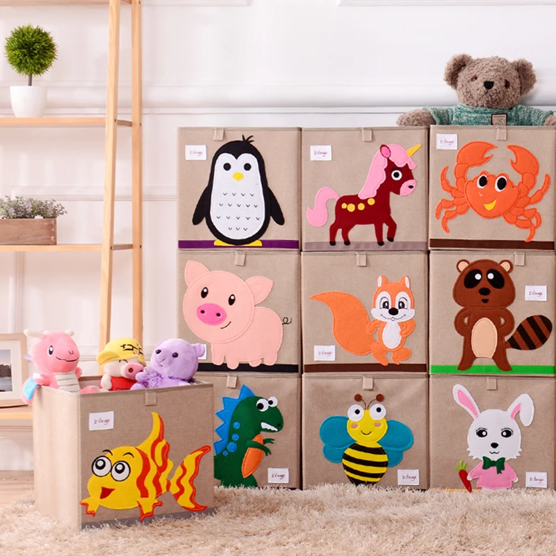 Квадратный мультфильм животных вышивка складная коробка для хранения можно стирать ткань Оксфорд шкаф корзина для хранения ребенка органайзер для игрушек корзина