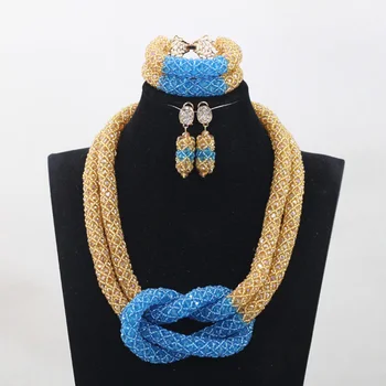 

Fashion Champagne Mix Sky Blue Crystal Set Nigerian African Wedding Bridal/Women Beads Necklace Jewelry Set Free Shipping ANJ251