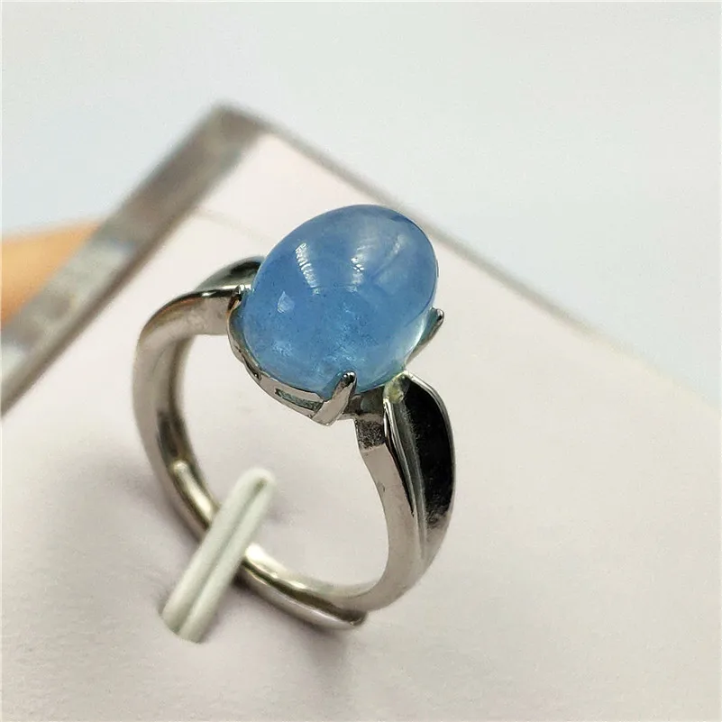 

Genuine Natural Blue Aquamarine Crystal Adjustable Ring Jewelry Stone 925 Silver 11x8mm Lucky Love Gift Stone Fashion Ring AAAAA