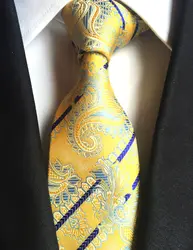 Lingyao Новое поступление 8 см формальные галстук жених свадьба галстук в полоску с золотой Пейсли (из 2400 стежков блестящие нити)