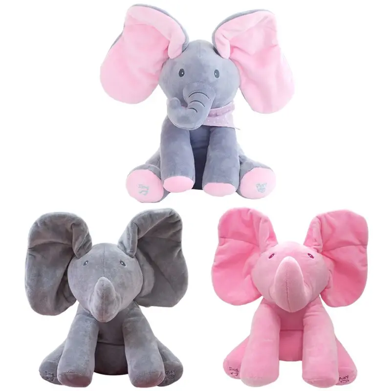 New Style Peek a Boo Elephant Stuffed Animal Plush Toy Play Music Elephant Doll Educational Anti-Stress Toy for Kids Children