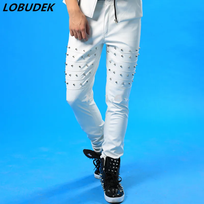 

singer pants Male trousers ds costume male dj slim trousers punk rivet pants for dancer star fashion men nightclub party bar