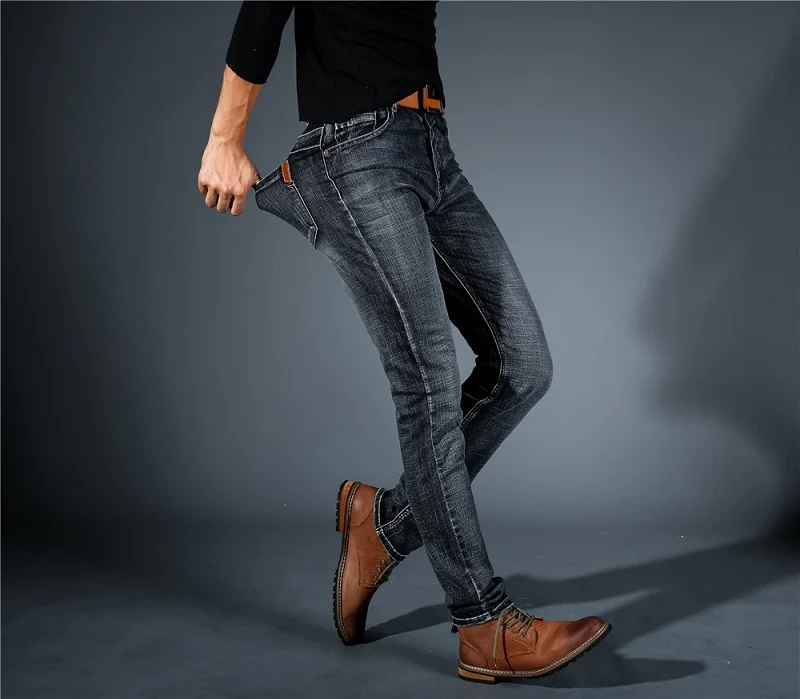 Мужские джинсовые брюки байкерские черные синие классические дизайнерские брендовые модные прямые мужские брюки из денима эластичные Стрейчевые джинсы мужские