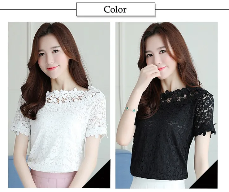 Flower Lace Tops And Blouses Women Tops Femme 2018 Fashion Summer Short Sleeve Ladies Shirts White Renda Blusas Femininas (1)