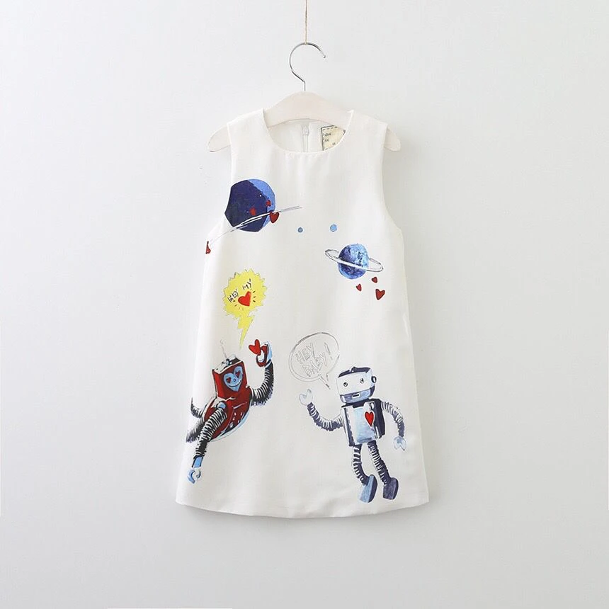 Животного для девочек Демисезонный для детей одежда с цветочным принтом характер астронавт принцессы с цветочным рисунком милое платье;
