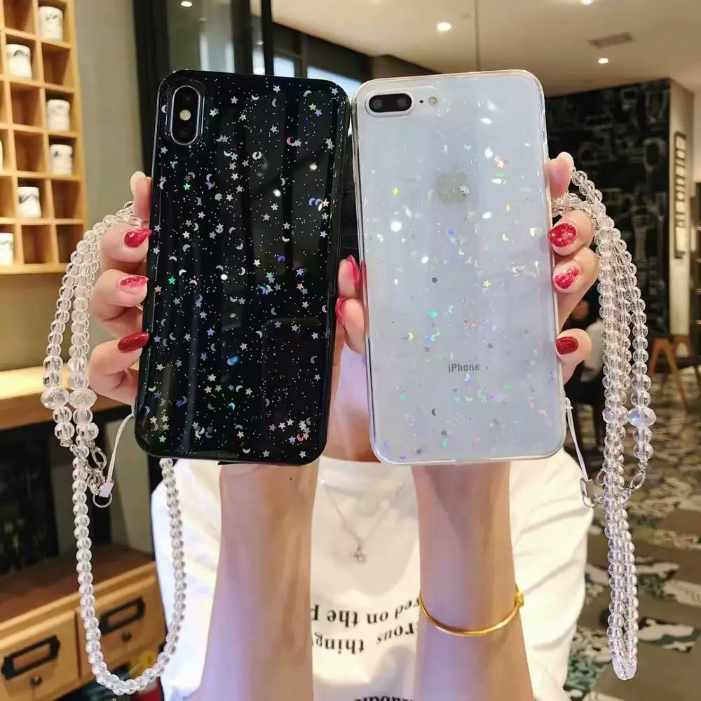 

glitter phone case for iPhone X Xs max XR Star drill Style soft silicone cool case cover for coque iphone 7 8 6 6s plus strap