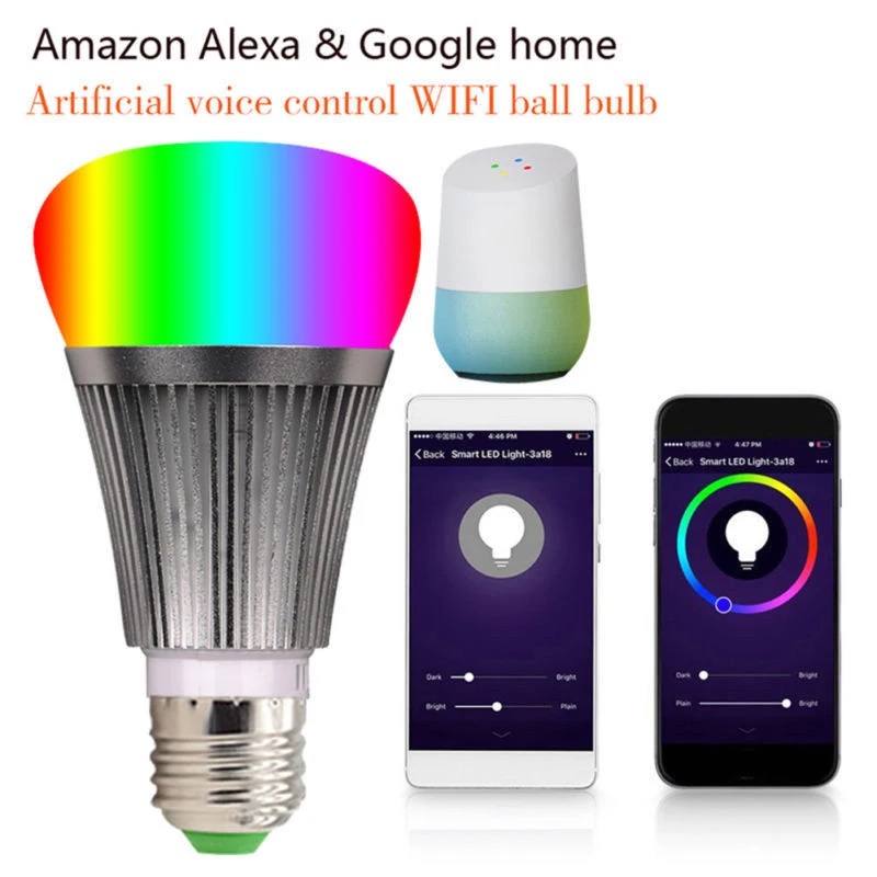 Умная Светодиодная лампа WiFi Беспроводная цветная RGB + W с регулируемой яркостью в