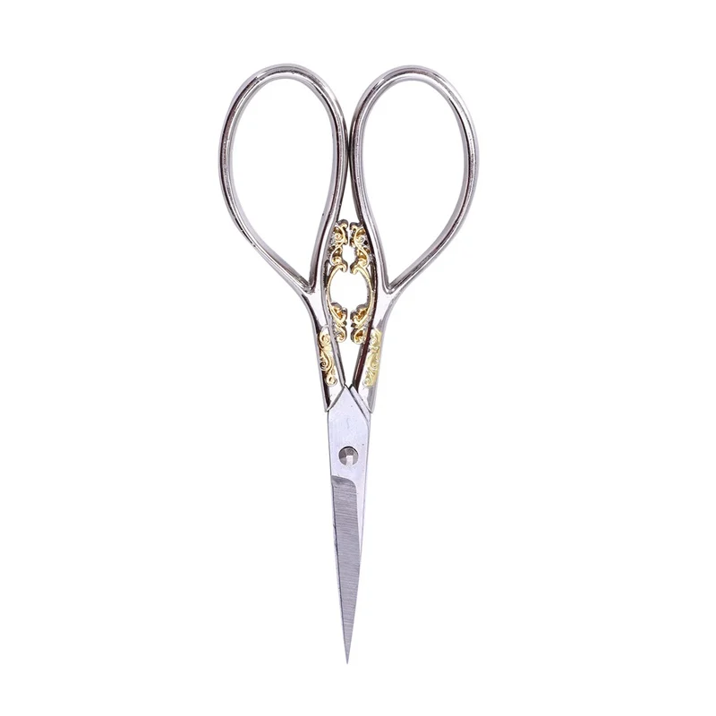 Silver Vintage European Style Stainless Steel Precision Scissor for Embroidery Sewing Craft Art Work Everyday Use(Silver - Color: Silver