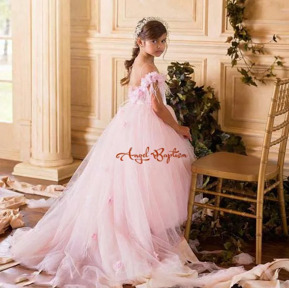 3d Цветы Румяна Розовый с плеча с длинным шлейфом цветок девушка платье с открытой спиной принцесса праздничное платье для дня рождения для фотосессии