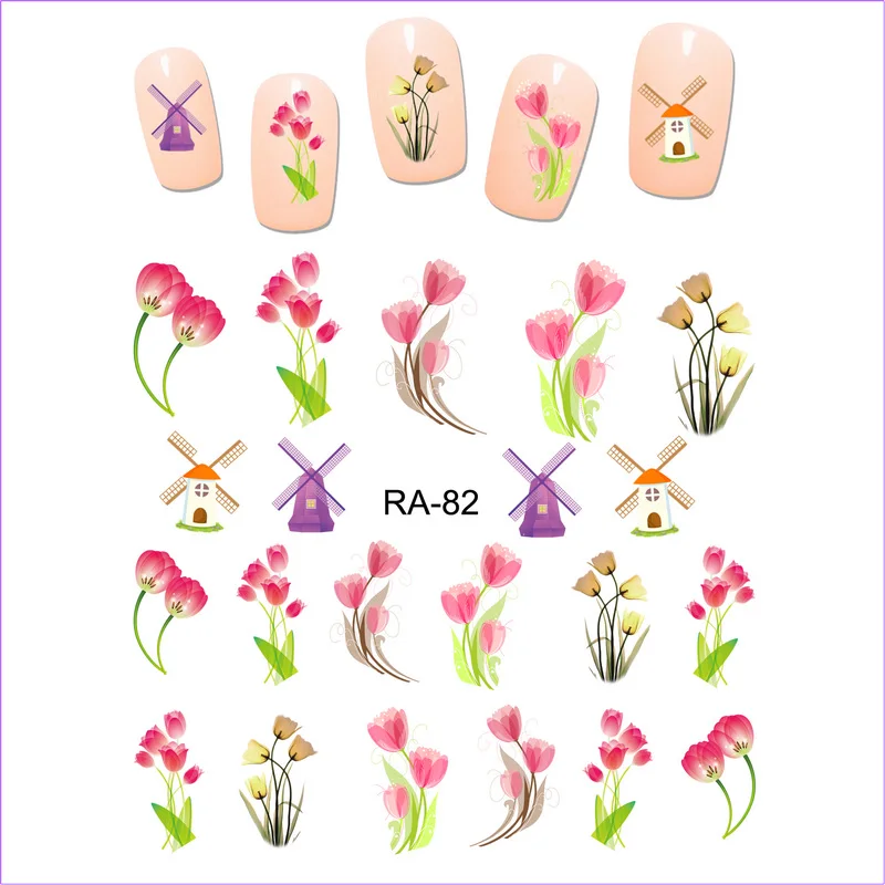 UPRETTEGO дизайн ногтей Красота воды Наклейка слайдер цветок красочный цветок тюльпан голландская RA79-84
