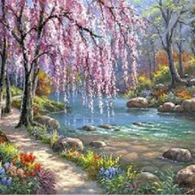 Красивые 40x50 см ОЗЕРО деревья цветы пейзаж напечатаны DIY цифровая картина маслом по номерам модная ручная живопись без рамки
