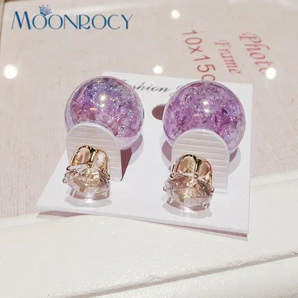 

MOONROCY Drop Shipping Fashion Jewelry Rose Gold Color Crystal Balls Earrings Candy Color Double-Faced Earrings for Women Gift